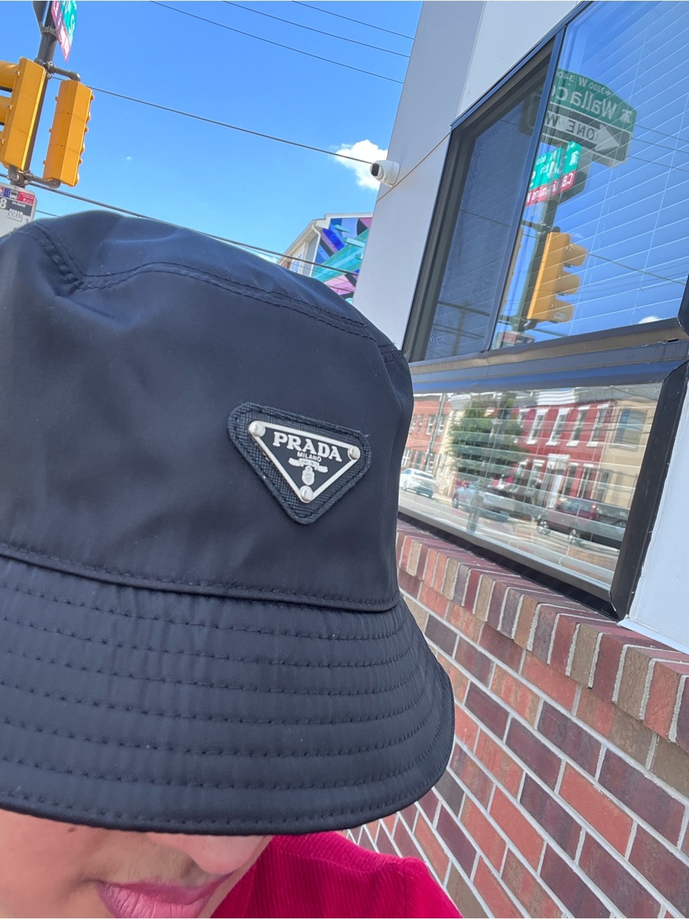 Prada Black Nylon Logo Bucket Hat